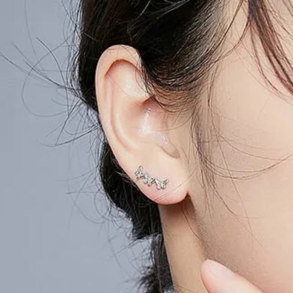 New Silver Flying Butterfly Stud Earrings - Picture 3 of 5